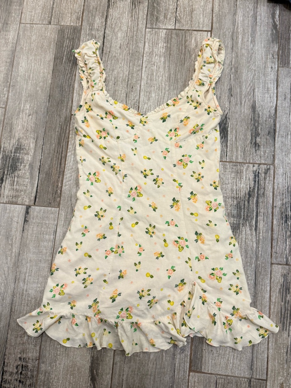 Free People Cream Floral Slip Dress with Green & Yellow Accents